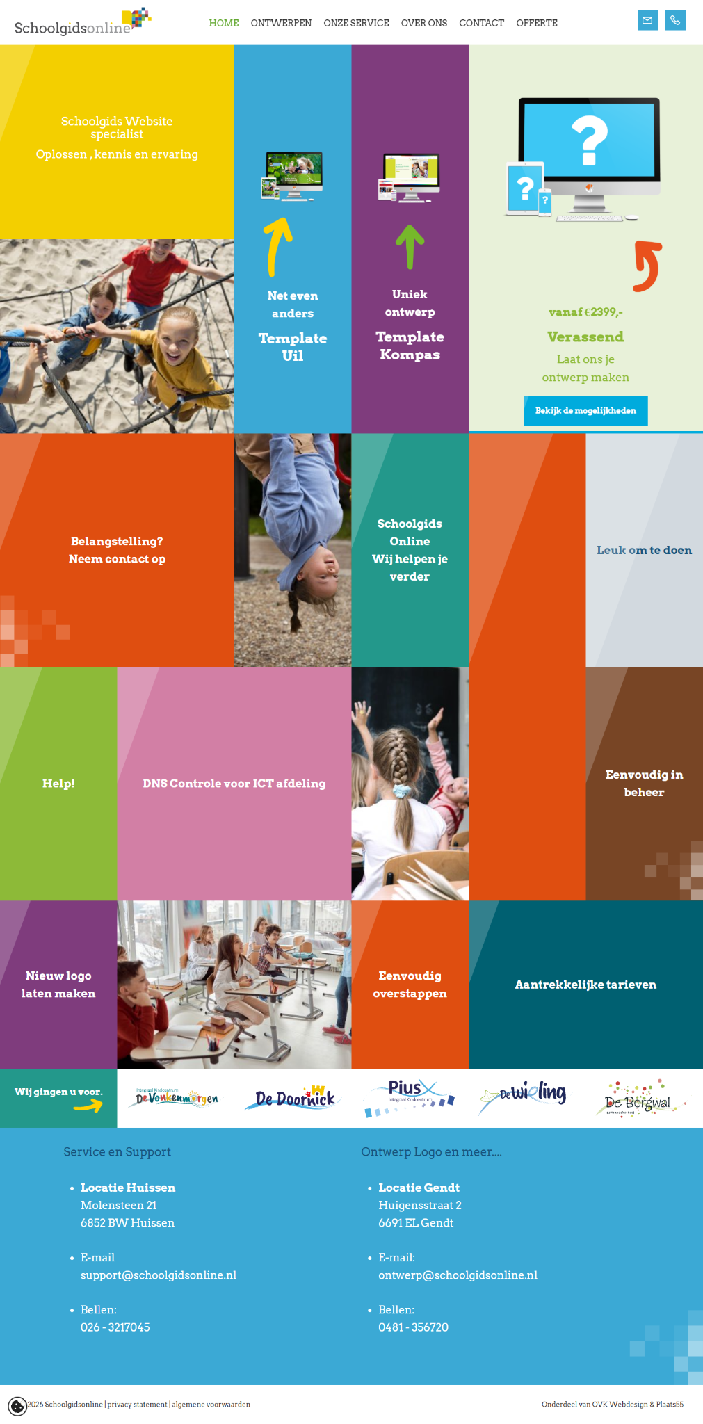 De bestaande kleurrijke homepage van Schoolgids Online